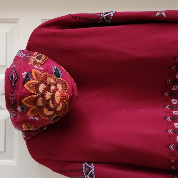 DRIFTWOOD Teddy Zip Up Hoodie In Burgundy with Embroidery from Sundance - Picture 6 of 11